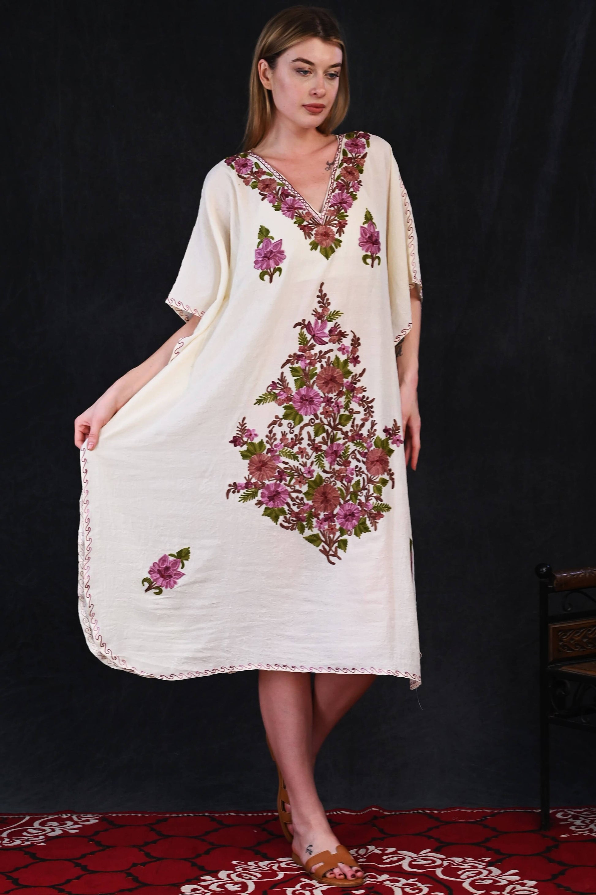Kashmiri Crush Cotton Kaftan – Grace in Every Thread