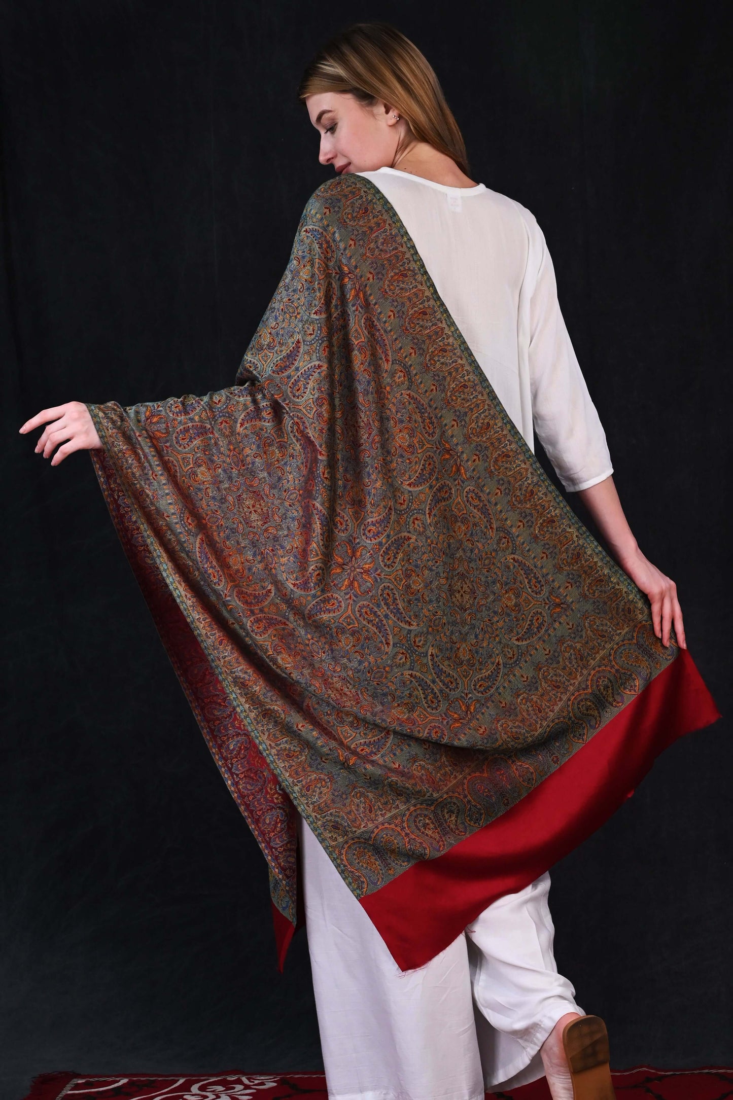 Royal Maroon – Modal Jamawar Stole with Ornate Paisley Borders