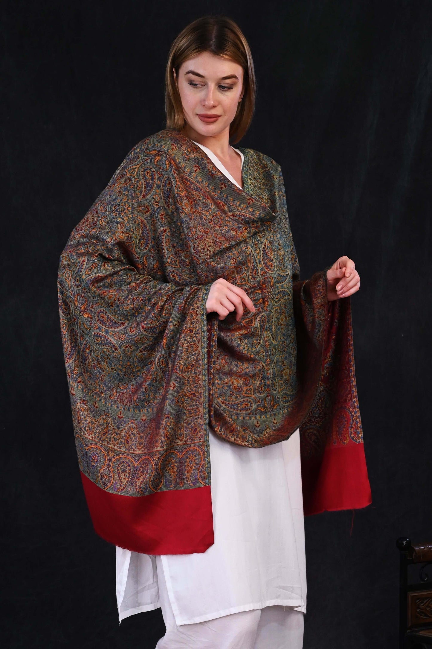 Royal Maroon – Modal Jamawar Stole with Ornate Paisley Borders