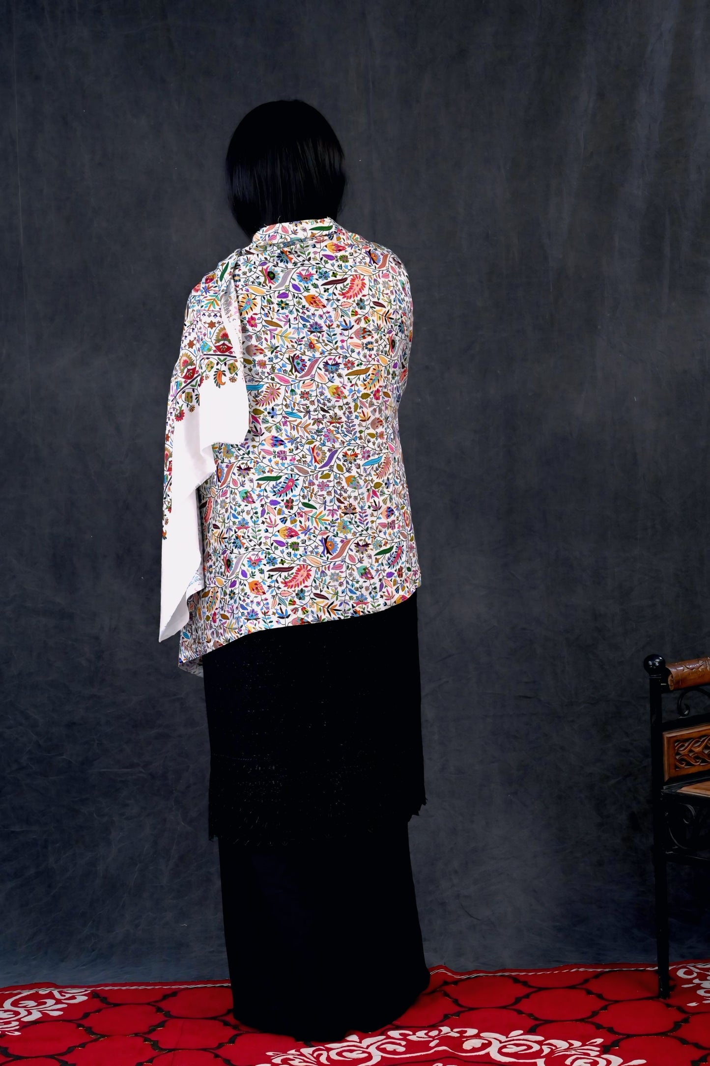Modal Kalamkari Stole – Cream Base with Multicolor Floral Panel