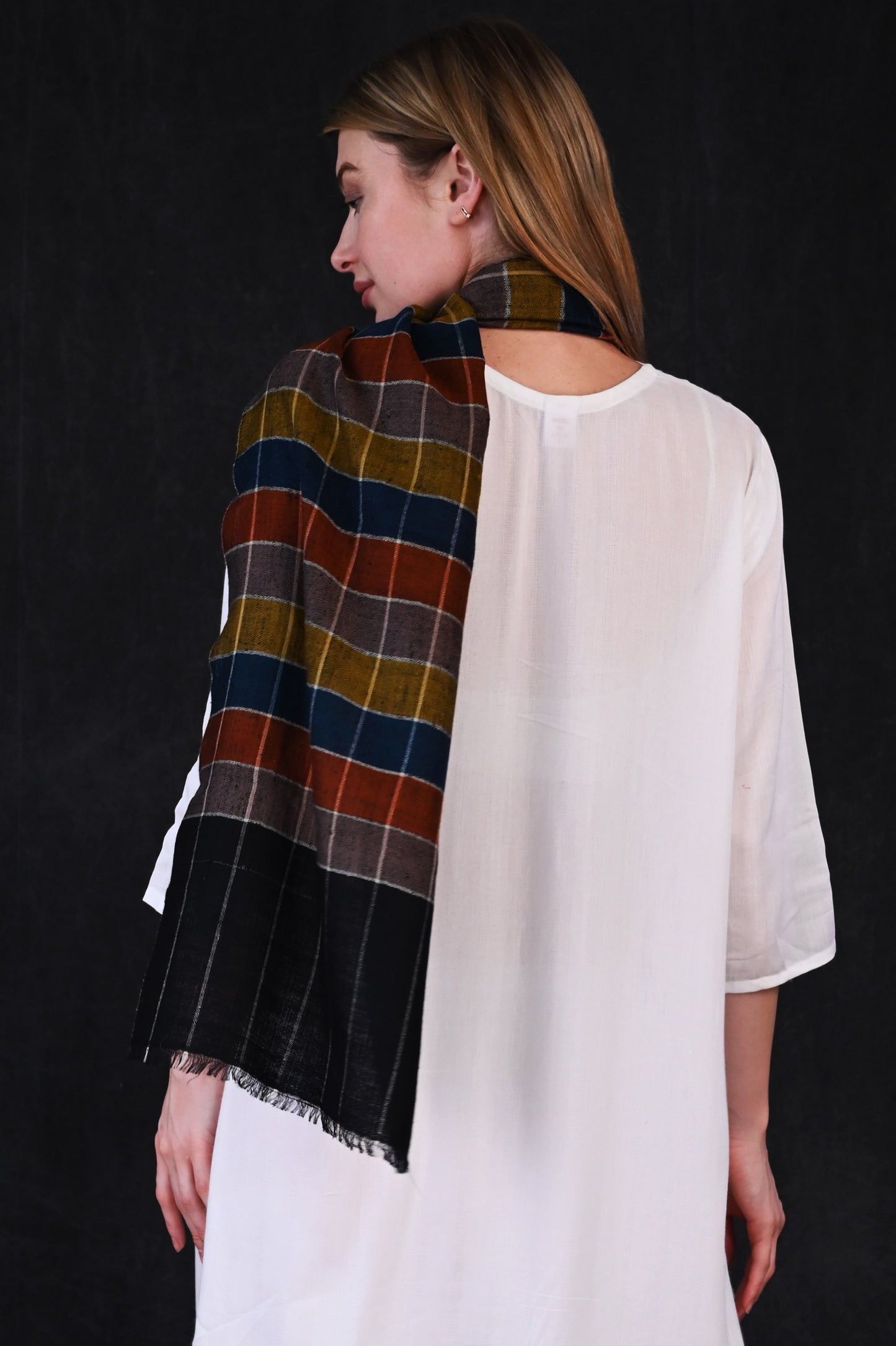 Pashmina Check Muffler – Multicolor Block & Grid Pattern
