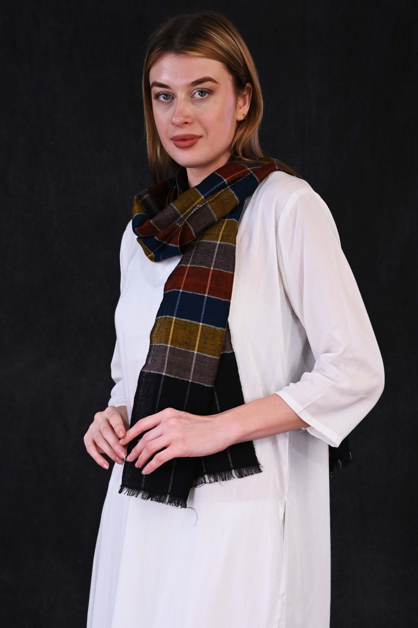 Pashmina Check Muffler – Multicolor Block & Grid Pattern