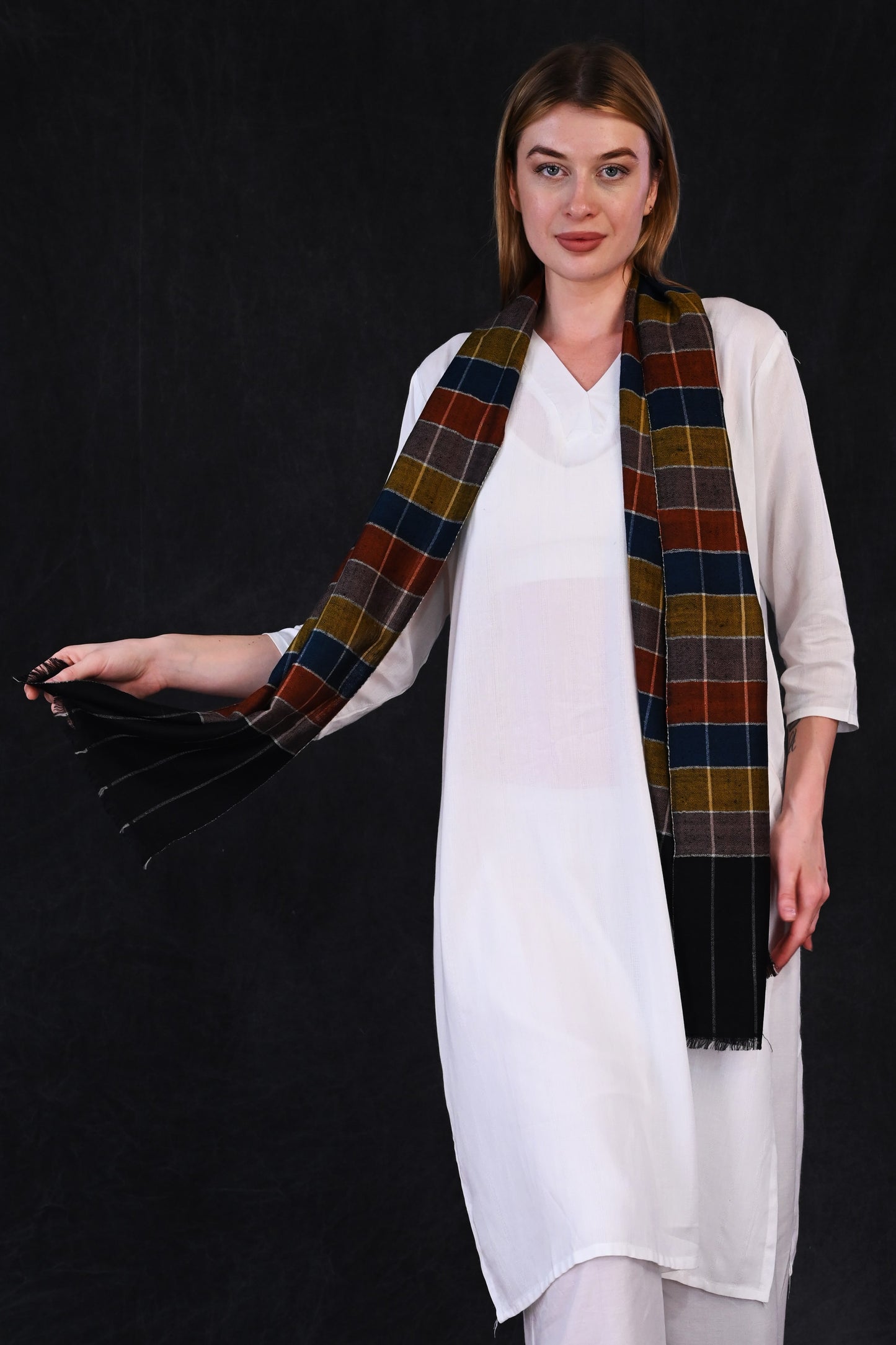 Pashmina Check Muffler – Multicolor Block & Grid Pattern