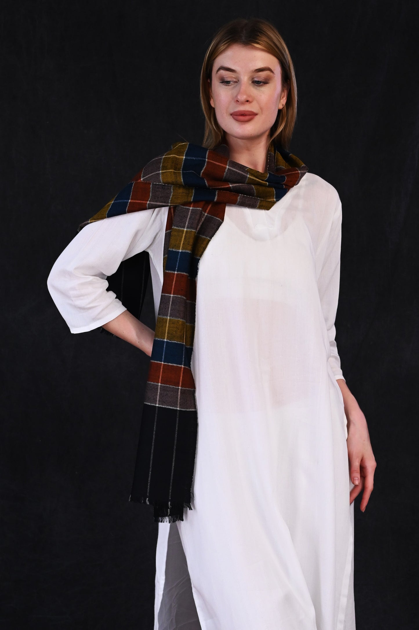 Pashmina Check Muffler – Multicolor Block & Grid Pattern