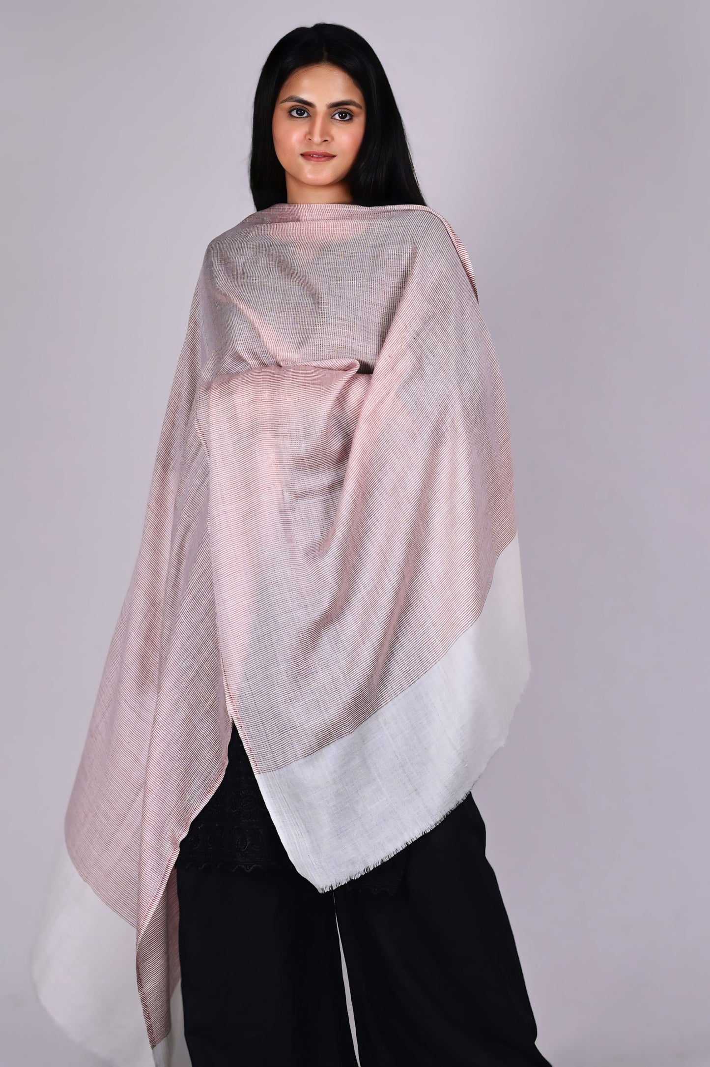 Rosewood Fine Wool Stole with Ivory Natural Border