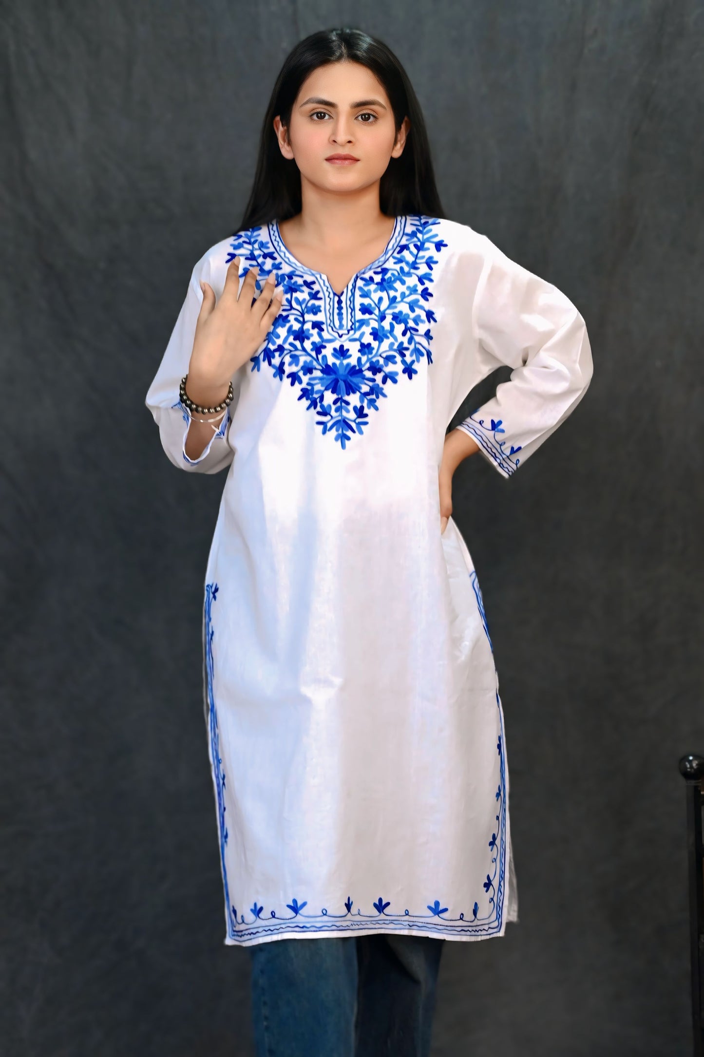 White & Blue Chikankari Kurti – Graceful, Crisp & Contemporary